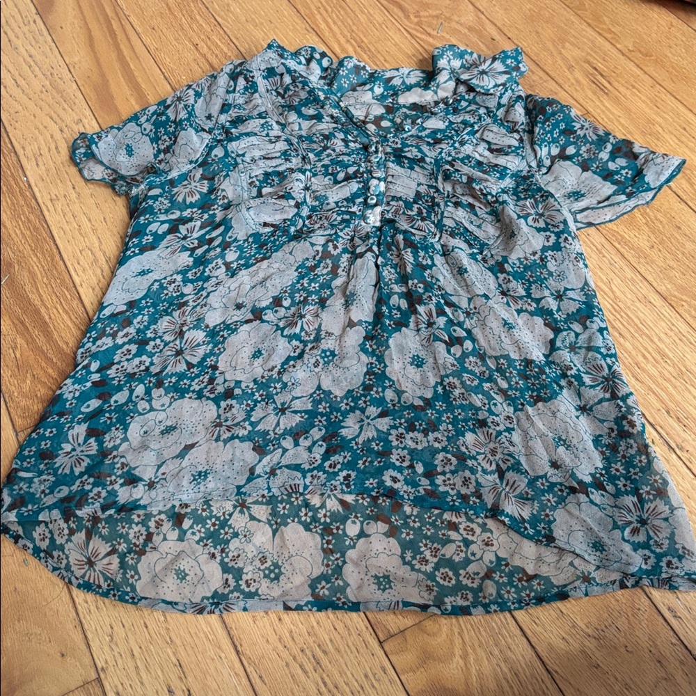 Unbranded Green Sheer Lightweight Pattern Blouse Women’s Size S Small Fits an XS